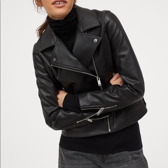 H&M Jackets & Coats Hm Black Faux Leather Moto Biker Jacket Poshmark